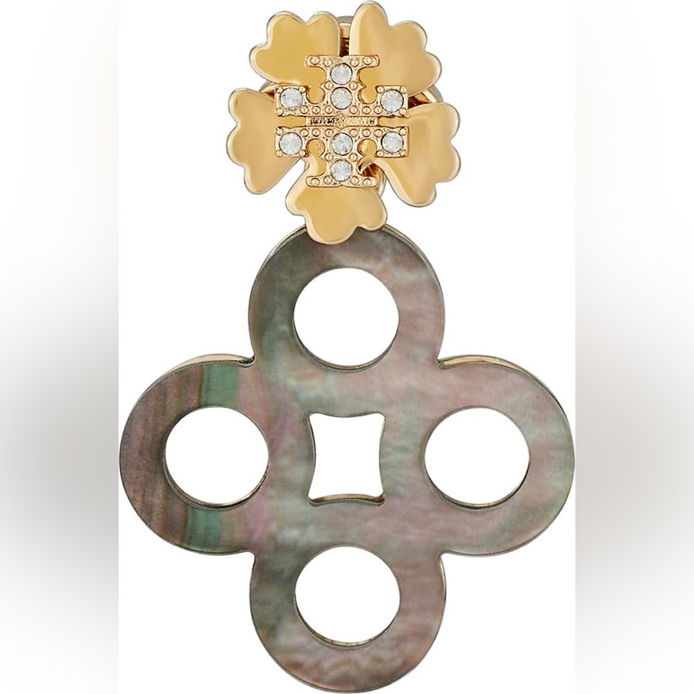 Tory Burch Kira Logo Clover Pavé Front/Back Earrings - Picture 5 of 9